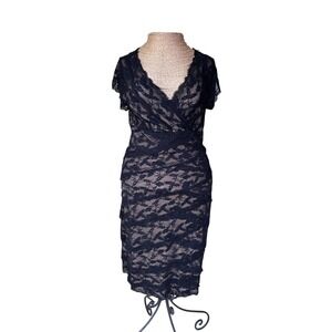 Vintage Marina Black Lace Dress Cocktail Party Sheath Lined Elegant Size 8‎